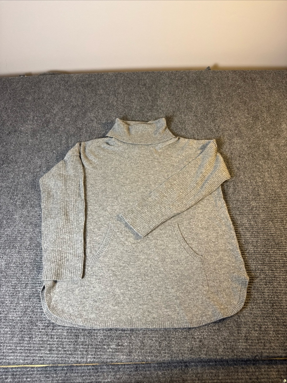 Cynthia Rowley Cashmere Turtleneck Sweater Tunic Pocket Gray XL Quiet Luxury